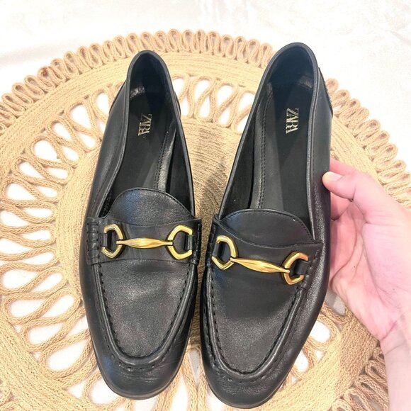 Zara Women’s Black Loafers with Gold Accent Size EU 37